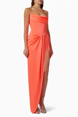 Buy Alex Perry Orange Harland Longline Corset Gown in Satin