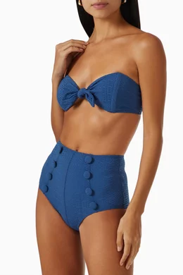 THE POPPY HIGH-WAIST BIKINI in NAVY SEERSUCKER – Lisa Marie Fernandez