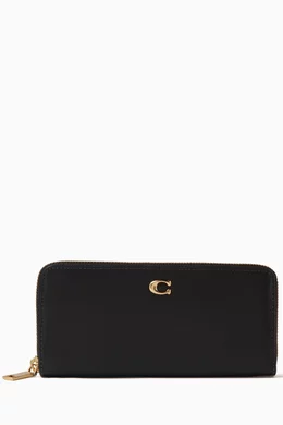 Buy Coach Black Slim Accordion Zip Wallet in Smooth Leather for