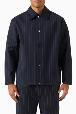 Buy Kith Blue Pinstripe Coaches Jacket in Double Knit Online for ...