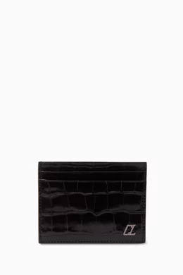 Buy Christian Louboutin Black Kios Card Holder in Croc embossed