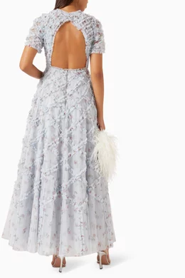 Buy Needle Thread Blue Ruffled Evelyn Open back Maxi Dress in
