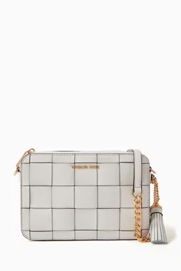 Ginny Medium Woven Leather Crossbody Bag