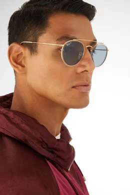 Buy Ray Ban Gold Circular Double Bridge Sunglasses in Metal for