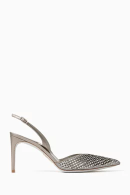 Buy Ren Caovilla Grey Crystal embellished 90 Slingback Pumps in