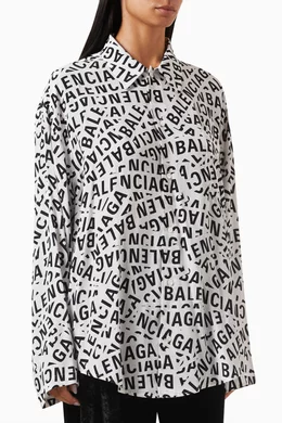 Buy Balenciaga White Logo Strips Large-fit Shirt in Viscose-poplin ...