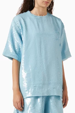 Buy The Frankie Shop Blue Jones Sequinned Boxy T shirt for