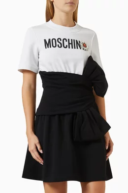 Buy Moschino White Jewel Flower Mini Dress in Organic Cotton for