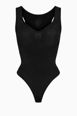Buy SKIMS Black Seamless Sculpt Scoop Neck Thong Bodysuit for