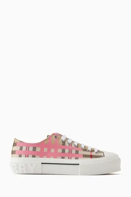 Buy Burberry Pink Jack 21 Checked Low top Sneakers in Cotton