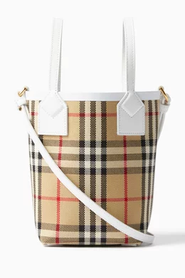 Burberry small check detail leather tote bag sales