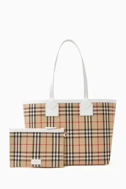 Buy Burberry Neutral Medium London Tote Bag in Vintage Check