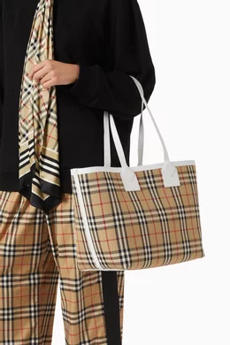 Buy Burberry Neutral Medium London Tote Bag in Vintage Check