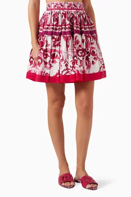 Pink Majolica-print cotton-poplin mini skirt