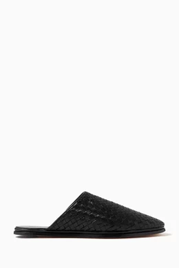 Buy Bottega Veneta Black Slippers in Intrecciato Leather for Men in