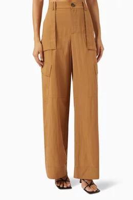 Buy Vince Brown Mid rise Fluid Cargo Pants in Tencel for Women