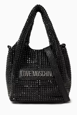 Buy Love Moschino Black Mini Bling Bling Tote Bag in Crystal Mesh