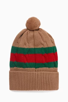 Buy Gucci Brown Web Stripe Hat in Wool Knit for Women in Saudi