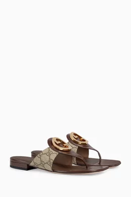 Buy Gucci Brown Blondie Thong Flat Sandals in GG Supreme Canvas