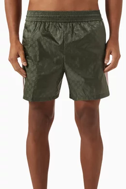 Buy Gucci Green GG Logo Swim Shorts in Nylon-jacquard for Men in