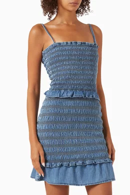 Buy Isabel Marant Etoile Blue Djina Mini Dress in Ruched Cotton for