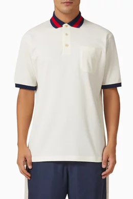 Buy Gucci Neutral Web Collar Polo Shirt in Stretch Cotton Piquet