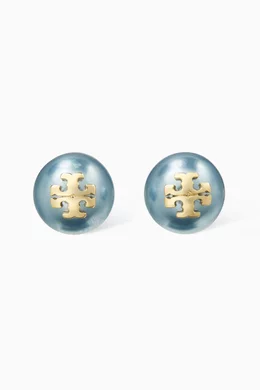Buy Tory Burch Blue Crystal pearl Stud Earrings in 18kt Gold