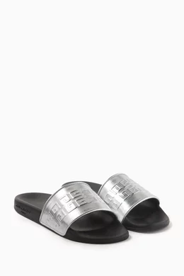 Buy Givenchy Grey Logo embossed Metallic Slides in Sheepskin for