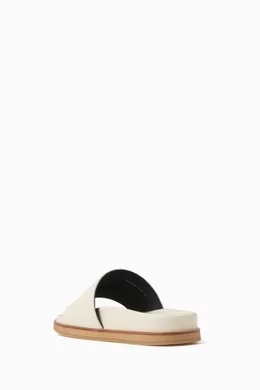 Buy Off White Neutral Cloud Off Stamp Slides in Leather for Men in