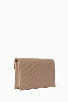 Saint laurent large monogram quilted leather wallet on a chain top