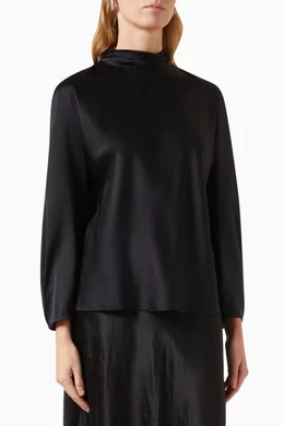 Buy Vince Black Draped Funnel neck Top in Silk for Women in Saudi