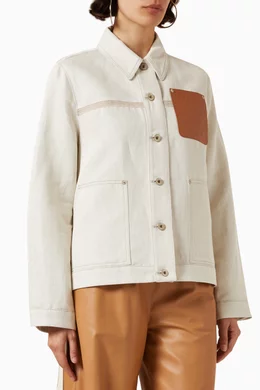 Buy LOEWE White Workwear Jacket in Cotton Linen for Women in