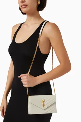 Buy SAINT LAURENT White Cassandre Matelass Envelope Chain Wallet