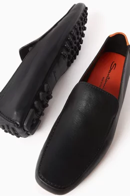 Buy Santoni Black Driver Shoes in Leather for Men in Saudi Ounass
