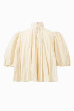 Buy Tia Cibani Neutral Genoveva Pleated High neck Blouse in