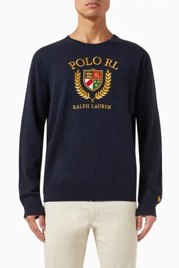 Buy Polo Ralph Lauren Blue Logo Crest Sweatshirt in Cotton for Men