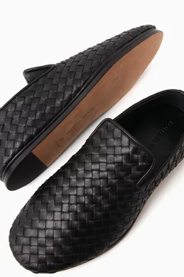 Buy Bottega Veneta Black Sunday Slippers in Intrecciato Leather