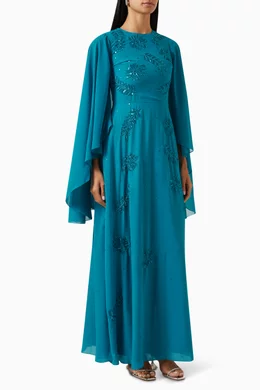 Embellished cape deals maxi dress
