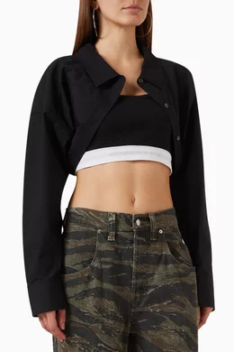 Buy Alexander Wang.t Black Layered Crop Sweater in Compact