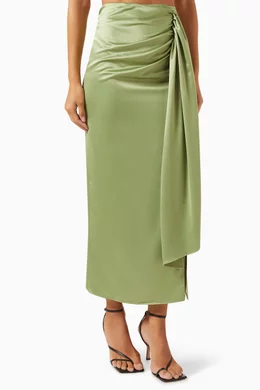 Draped satin midi skirt top