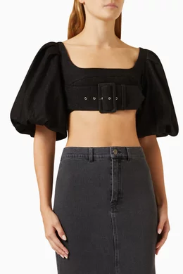 Buy Rozie Corsets Black Buckle Crop Top in Denim for Women in Saudi