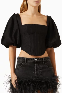 Buy Rozie Corsets Black Puff Sleeve Corset in Denim for Women in Saudi