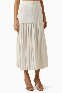 Buy Kochylia White Knife pleated Skirt in Silk for Women in Saudi