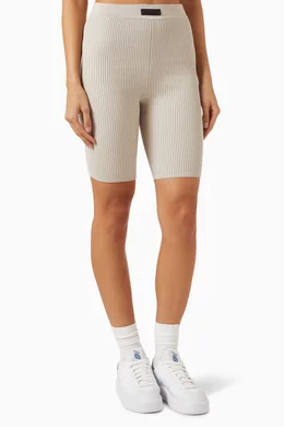 Buy Fear of God Essentials Grey Ribbed Biker Shorts in Cotton