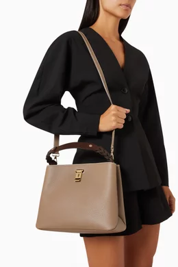 Buy Bally Brown Lucyle Shoulder Bag in Grained Leather for Women
