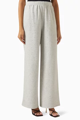 Buy Good American Grey Crystal Wide leg Sweatpants in Jersey for