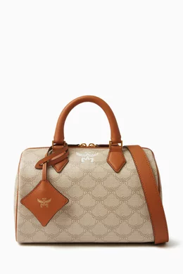 Buy MCM Neutral Small Boston Bag in Canvas for Women in Saudi
