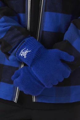 Buy Burberry Blue Embroidered Logo Hunter Gloves in Cashmere for