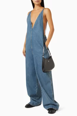 Plunging shop denim jumpsuit
