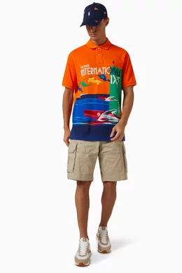 Cotton mesh top graphic polo